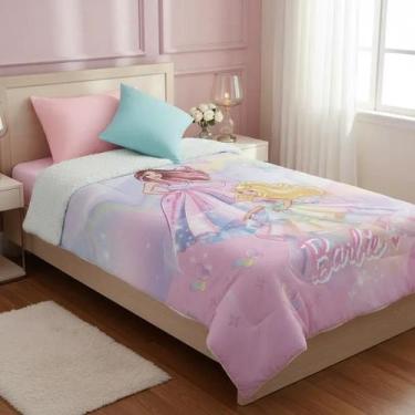 Imagem de Edredom Infantil Solteiro C/ Sherpa Estampa Barbie 150x220m Lepper