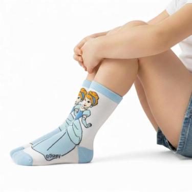 Imagem de Meia Infantil Menina Princesas Disney - Jolitex Ternille, Azul Claro, 