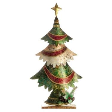 Imagem de Árvore de Natal Decorativa 63,5cm Metal com Folha de Ouro Glitter e Ma