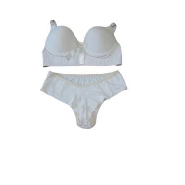 Imagem de Kit Calcinha E Sutiã Com Bojo Liso Luxo Conjunto Lindo - DY GIRL, Crem