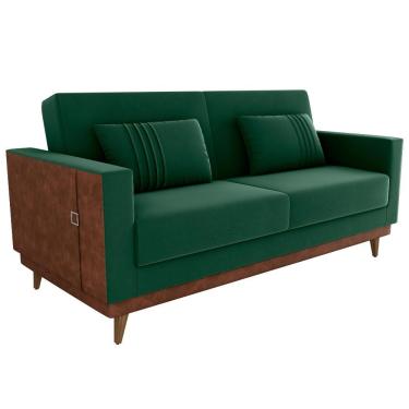 Imagem de Sofá Cama Esther 2 Lugares 203cm Verde Veludo Maserati com Laterais Corino Whisk Milani Movelaria
