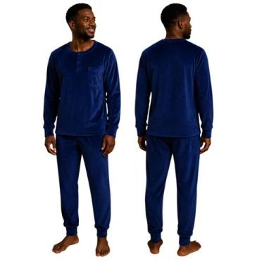 Imagem de Pijama Masculino Fechado Aveludado Toque de Seda Mangas Longas e Calça