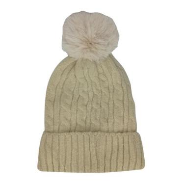 Imagem de Touca Feminina Forrada Com pompom GorrO de inverno Bege - Elite