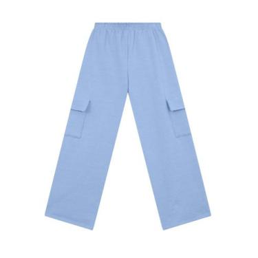 Imagem de Calça wide leg infantil menina em molecotton Brandili, 6, Azul