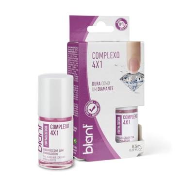 Imagem de Fortalecedor Complexo 4x1 com 8,5 mL BLANT possui base endurecedora com formaldeido que hidrata, reconstrói, protege contra quebra e rachadura da unha.