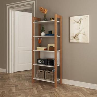 Imagem de Estante de Livros 65CMX165,5cm 5 Prateleiras Az Branco/Amêndoa - Tecno