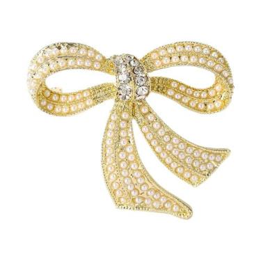 Imagem de Broche De Laço Com Pérolas E Strass Para Mulheres, Acessório De Joalhe