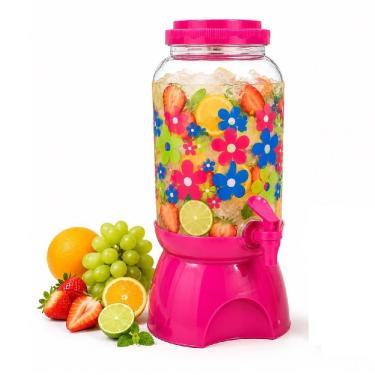 Imagem de Suqueira Multiuso Florida com Torneira e Suporte 3,6L Polipropileno Portátil para Bebidas e Produtos de Limpeza Rosa