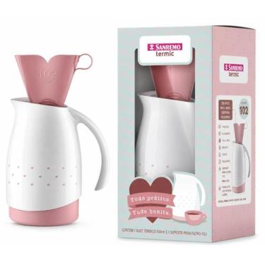 Imagem de Bule Térmico Branco 700ml Com Suporte Para Filtro Rosa - Sanremo