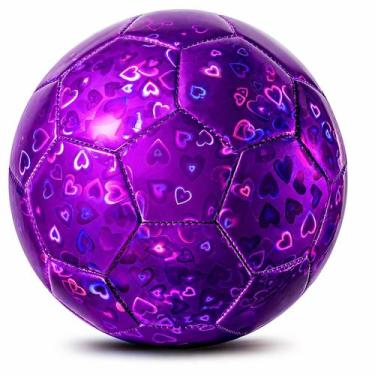 Imagem de Bola de Futebol Paokoo Tamanho 3 Roxa com Coração de Glitter + Bomba