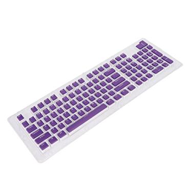 Imagem de Teclado com 110 teclas, aplicações de ampla gama Teclas do teclado Resistente ao desgaste durável para a maioria dos teclados mecânicos(Branco roxo)