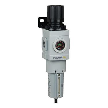 Imagem de PneumaticPlus PPP5-N06B-Q1 Conjunto Piggyback de regulador de ar comprimido 3/4" NPT, 5 mícron, tigela de metal, dreno manual, suporte, medidor embutido