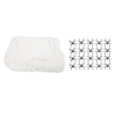 Imagem de Teias de aranha extensíveis para Halloween, capa durável e horripilante de decoração de teia de aranha 660 pés quadrados com nó à mão com 40 unidades de aranhas falsas para o Halloween