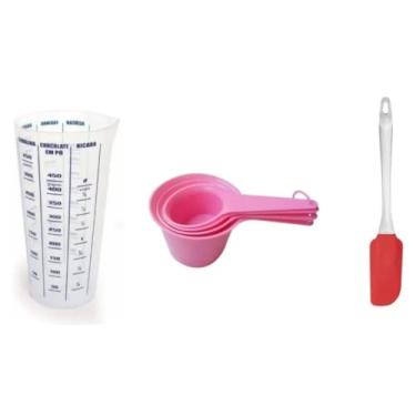 Imagem de Espátula Silicone + Copo Medidas + Xícara Com 4 Tamanhos