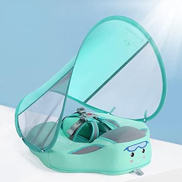 Imagem de Anel flutuante inflável para piscina de bebê com cobertura de proteção solar, para crianças de 3 a 36 meses, verde