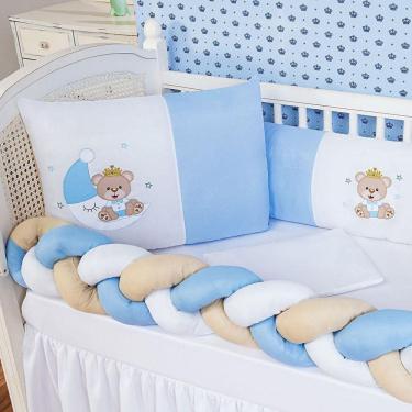 Imagem de Kit Protetor Berço Padrão Americano Ursinho Lua Azul 6 Pçs