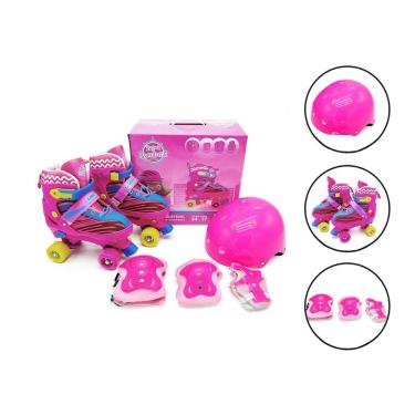 Imagem de Patins Roller 4 Rodas Com Kit De Proteção Infantil Rosa