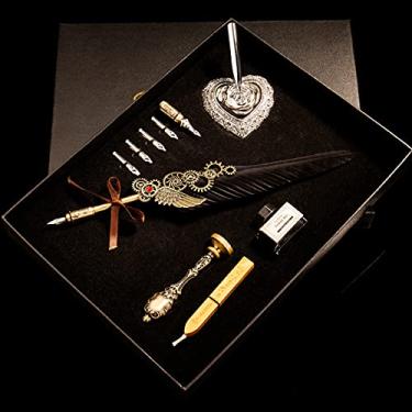 Imagem de HIOD Caneta-tinteiro caixa de presente caneta tinteiro vintage conjunto de canetas-tinteiro caneta tinteiro tinta materiais de escritório canetas de tinta para escrever, preto