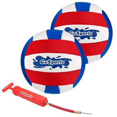 Imagem de GoSports Bola de vôlei de piscina de neoprene Pro – pacote com 2 bolas de vôlei à prova d'água com bomba de bola, vermelho, branco, azul