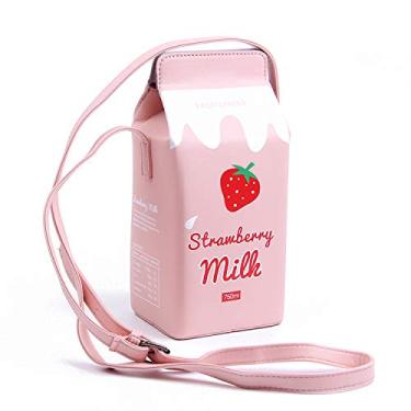 Imagem de LUI SUI Bolsa feminina para celular e carteira de ombro com caixa de leite e morango e frutas, rosa, One Size