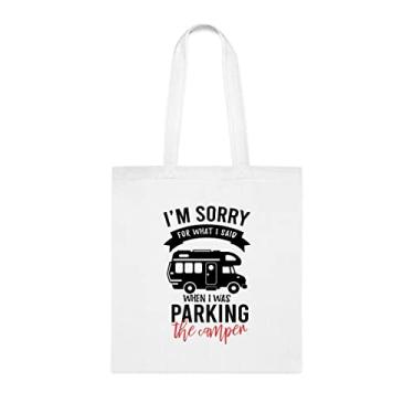 Imagem de I'm Sorry For What I Said When I Was Parking The Camper, Sacola Engraçada, Bolsa de Ombro, Sacolas Reutilizáveis, Cesta de Aniversário de Natal, Branco