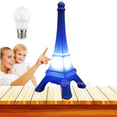Imagem de Luminária Abajur Formato Torre Eiffel Azul Super Luminosa Decorar Seu