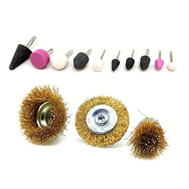 Imagem de Kit 10 Ponta Montada Para Furadeira micro retifica Polimento + 3 Escovas De Aço Remove ferrugem escova circular pincel