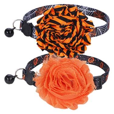 Imagem de Pacote com 2 coleiras para gatos BoomBone Halloween, coleiras para cães pequenas com sino e pingente de flores