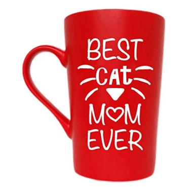 Imagem de MAUAG Presentes de Dia das Mães Caneca de Café Engraçada Gato Mãe Presentes de Natal, Best Cat Mom Ever Cute Cup from Daughter or Son, Vermelho 340 g