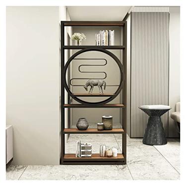 Imagem de KIZQYN Estante Estante Rack de piso de ferro forjado conjunto de rack de exibição de quarto simples divisória de escritório sala de estar estante rack de armazenamento estante (cor: A, tamanho: 100cm)