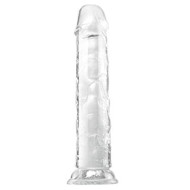 Imagem de Vibrador realista, Wanku Dildo de geleia de 19 cm com ventosa forte compatível com arnês anal adulto brinquedos sexuais para mulheres transparentes