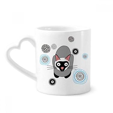 Imagem de Caneca de animal gato cinza siamês caneca de café cerâmica copo de coração de vidro