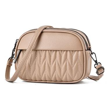 Imagem de Bolsa tiracolo feminina de couro acolchoado, leve, tamanho médio, bolsa de ombro feminina moderna, Caqui