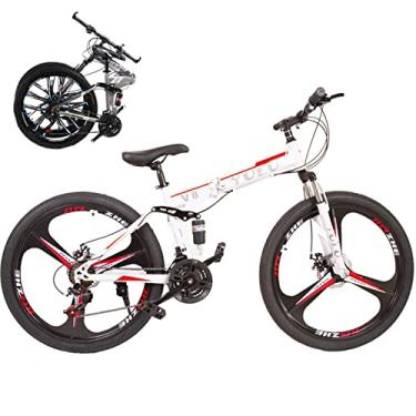 Imagem de Bicicleta dobrável portátil para adultos bicicletas dobráveis para adultos bicicleta de montanha dobrável com garfo de suspensão engrenagens de 66 cm bicicleta dobrável bicicleta da cidade moldura de aço de alto carbono, branca/3,24
