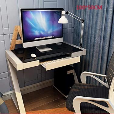 Imagem de Mesa de computador Simples e moderna, mesa de computador de vidro temperado, mesa de trabalho em casa, mesa de estudo simples, escrivaninha, escritório doméstico e sala de estudo, para quarto e sala