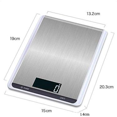 Imagem de balança digital de peso de cozinha de alimentos em gramas e onças, balança plana de cozimento em aço inoxidável e display lcd