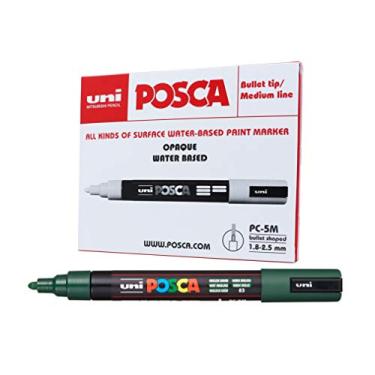 Imagem de POSCA, UNI, Caneta Marcador PC-5M, Ponta Média, traço de 2,5mm a 6,8mm, Verde Inglês, Caixa com 6 Unidades