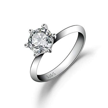 Imagem de Anel de noivado de prata esterlina solitária clássica 1,25 quilate da NAGHC – 6 garras CZ – Tamanho 6-9 – Caixa de presente de dia dos namorados (9)
