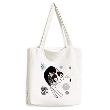 Imagem de Sacola de lona fina com desenho de animal para gatos, bolsa de compras casual