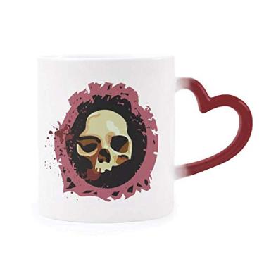 Imagem de Caneca de grés realista redonda caveira Halloween sensível ao calor muda de cor vermelha