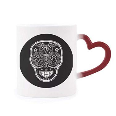 Imagem de Caneca branca preta do México Dia dos Mortos sensível ao calor vermelha muda de cor