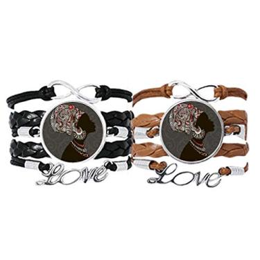 Imagem de DIYthinker Pulseira africana negra feminina aborígene com alça de mão, pulseira de corda de couro, conjunto duplo para presente
