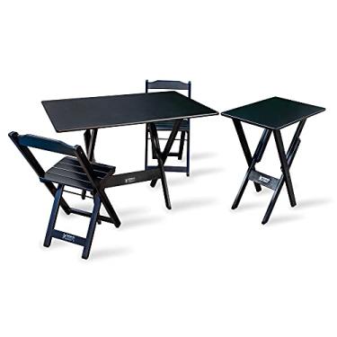 Imagem de CONJUNTO DE MESA DOBRÁVEL MADEIRA 110X70 COM 2 CADEIRAS E MESA AUXILIAR PRETA - TARIMATÃ