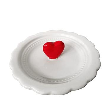 Imagem de Porta Anéis em Cerâmica Branco com Coração Vermelho