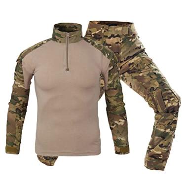 Imagem de Conjunto masculino de camiseta e calça de combate tático camuflado airsoft uniforme militar roupas de caça, CP,2