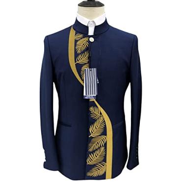 Imagem de Ternos masculinos, 2 peças, terno bordado de smoking slim fit, jaqueta de terno de casamento, 2azul, 5GG (60/44)