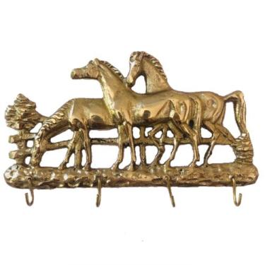 Imagem de Porta Chaves Cavalos Bronze Decoração Casa Parede Artesanato - Artdani