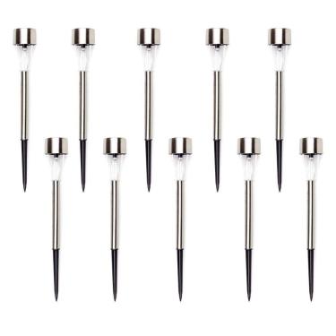 Imagem de Kit 10 Luminárias Luz Solar Inox Led Poste Iluminação Jardim