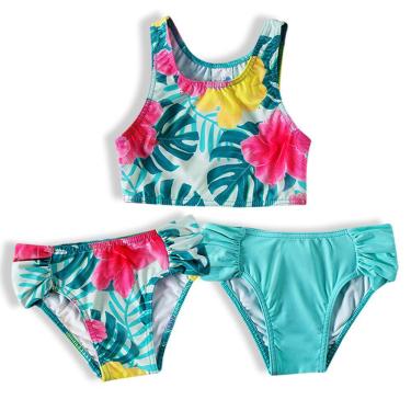 Imagem de Biquíni Infantil Top com Duas Calcinhas Floral Turquesa Tip Top