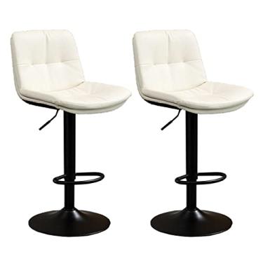 Imagem de Cadeiras de jantar cadeiras de sala de jantar moderno conjunto de 2 bancos de bar ajustáveis de alta altura para café da manhã com parte traseira de couro PU acolchoado cadeiras de metal elevador de gás para cozinha balcão ilha tudo é